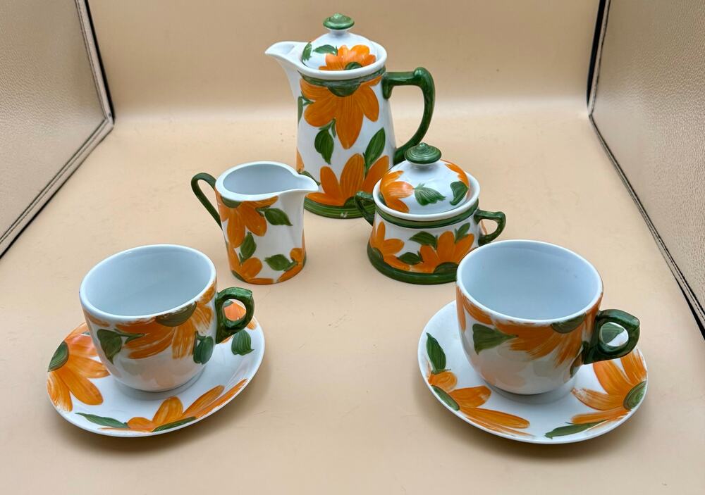 Vintage Steatita Paraná Brazil Coffee Set Orange Floral 8 Pc Real Creamer